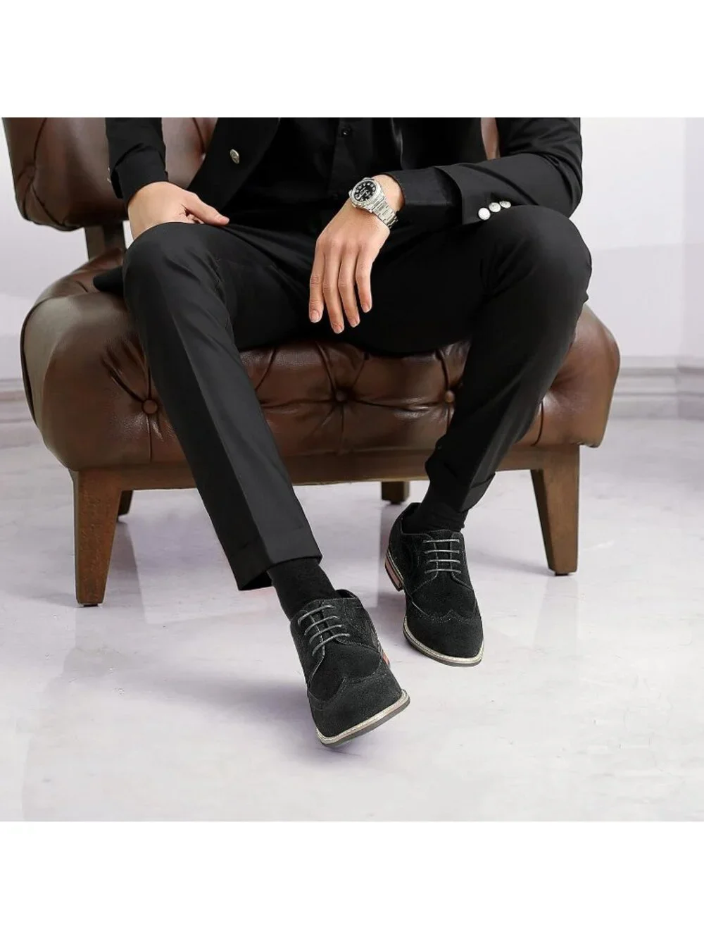 Men's Suede Black Cap Toe Wedding Work Wear Office Business Oxford Dress Shoes